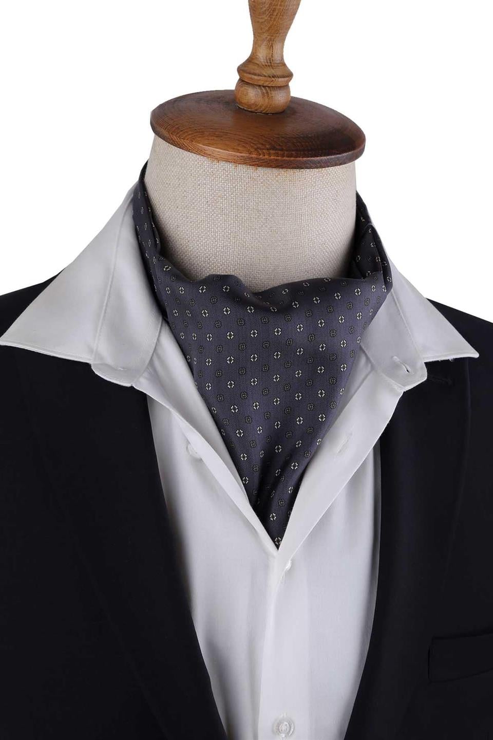Füme Puantiye Desen İtalyan İpek Ascot Fular K660