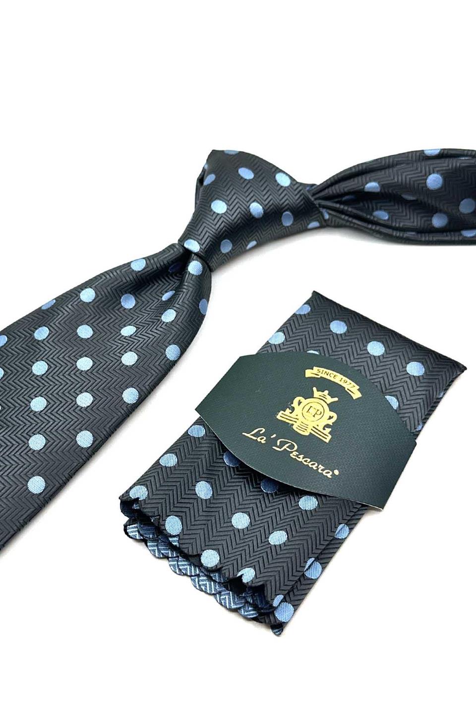 Füme Puantiye Desen Mendilli Klasik Kravat KK13101