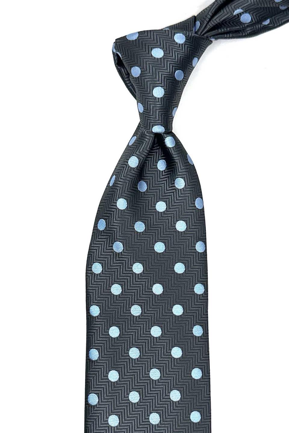 Füme Puantiye Desen Mendilli Klasik Kravat KK13101