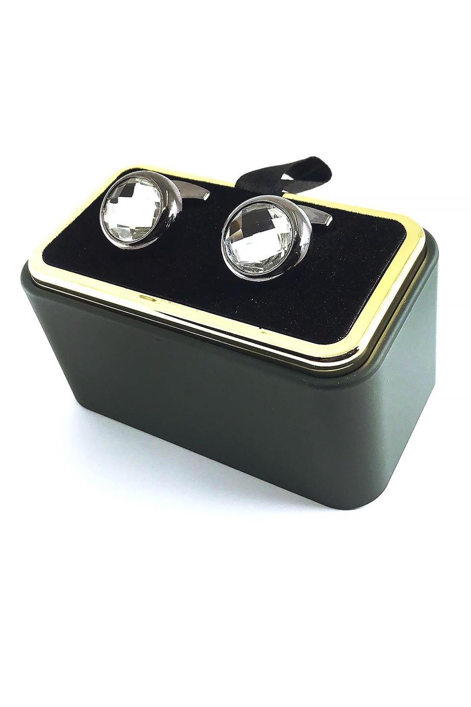 Füme Renk Beyaz Taşlı Yuvarlak Kol Düğmesi KD1489