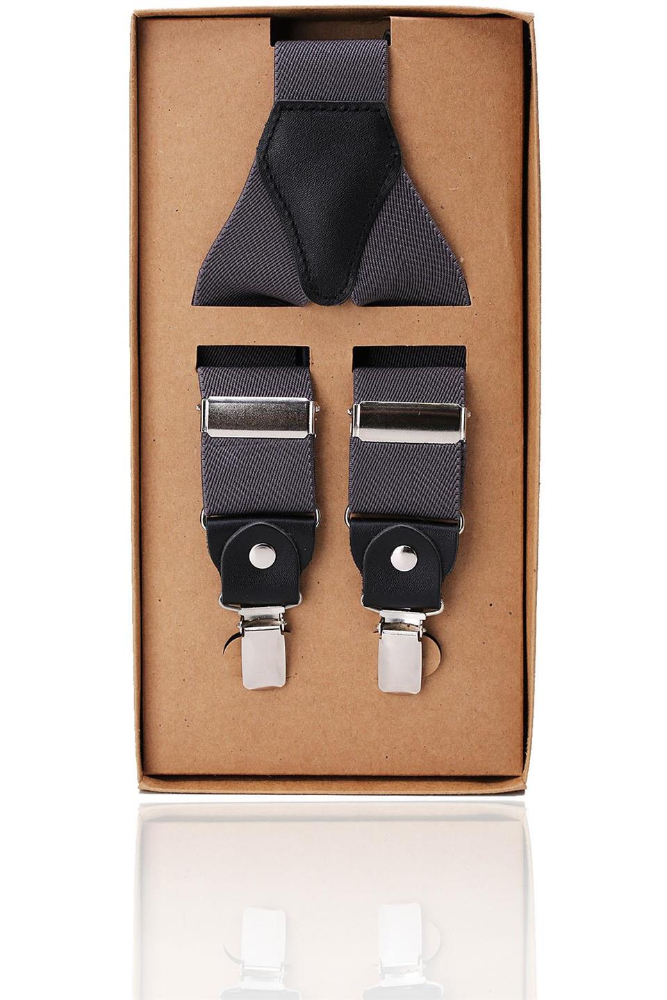 Füme Renk Deri Bağlantılı Erkek Pantolon Askısı PAN57