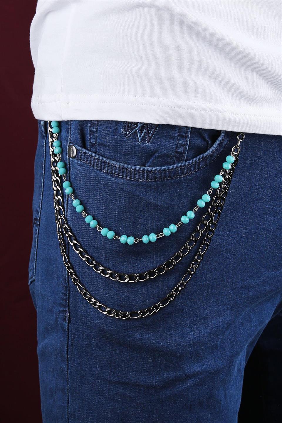 Füme Renk Üçlü Doğal Taş Detaylı Pantolon Zinciri PZ75