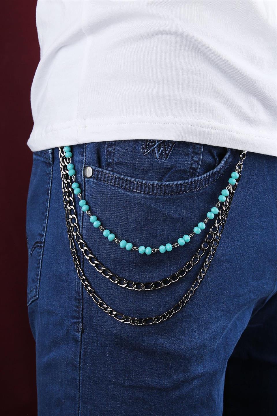 Füme Renk Üçlü Doğal Taş Detaylı Pantolon Zinciri PZ75