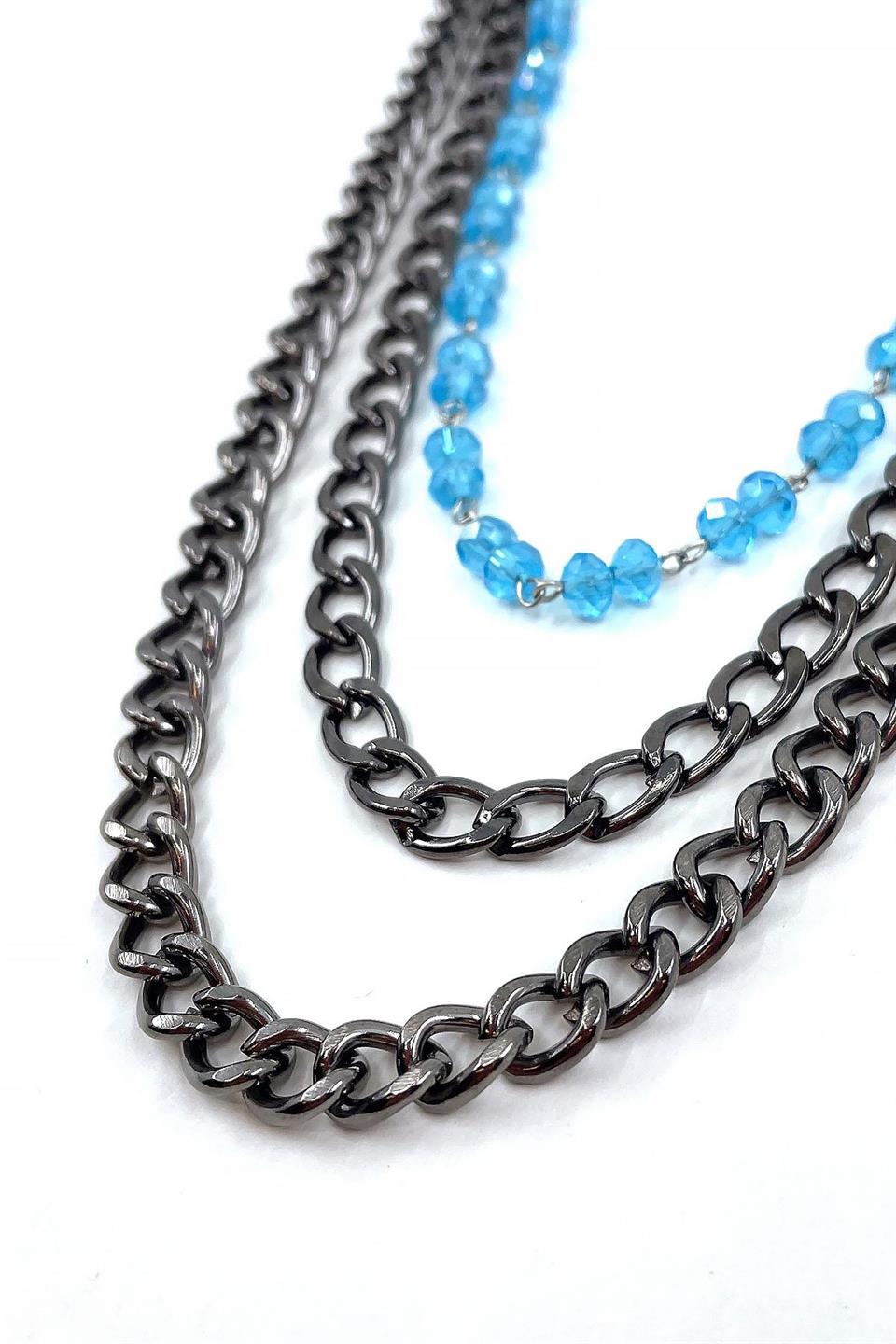 Füme Renk Üçlü Mavi Doğal Taş Detaylı Pantolon Zinciri PZ81