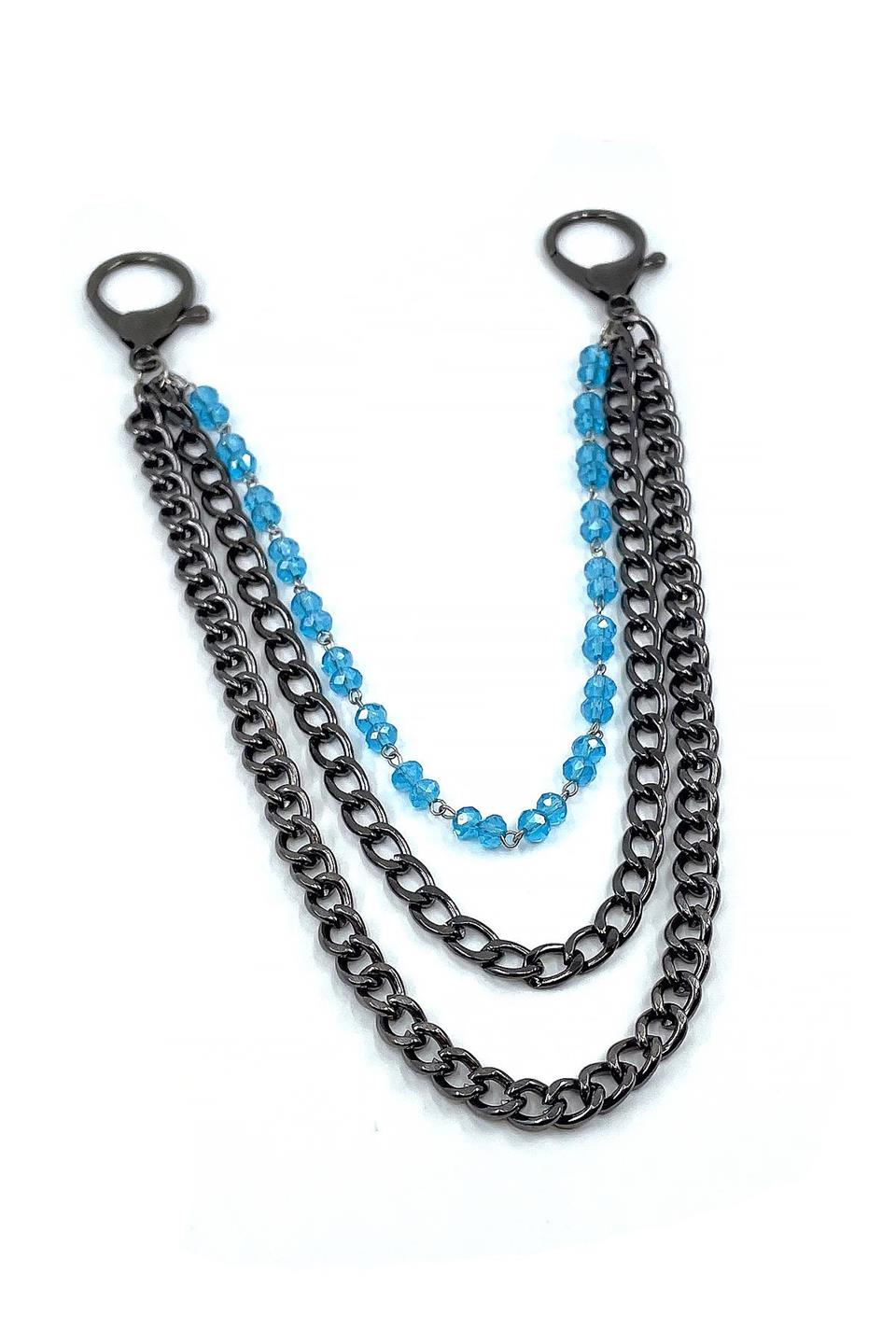 Füme Renk Üçlü Mavi Doğal Taş Detaylı Pantolon Zinciri PZ81