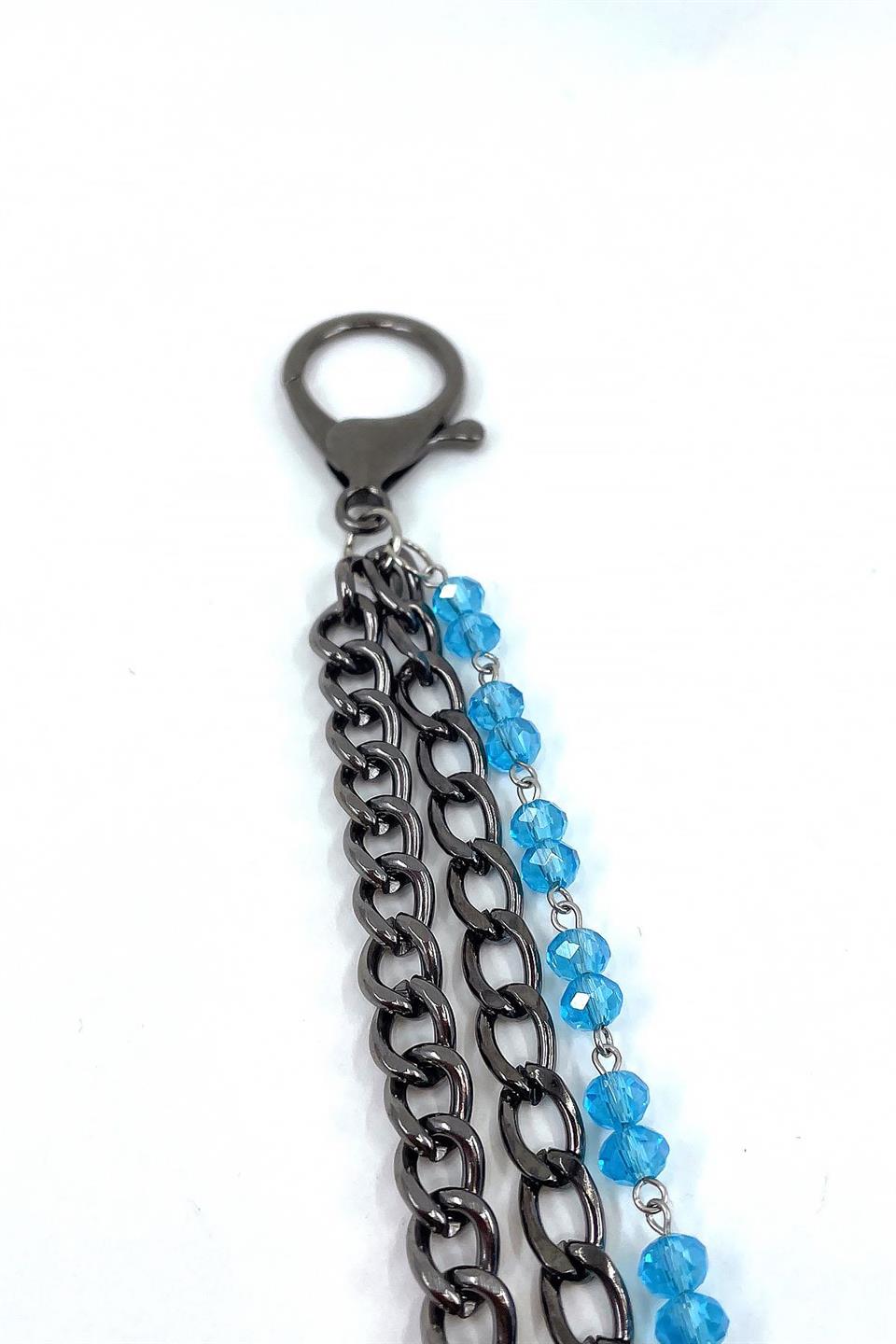 Füme Renk Üçlü Mavi Doğal Taş Detaylı Pantolon Zinciri PZ81