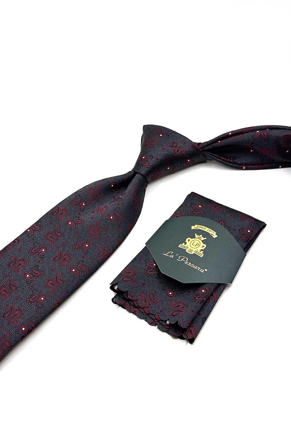 Füme Şal Desen Mendilli Klasik Kravat KK12928
