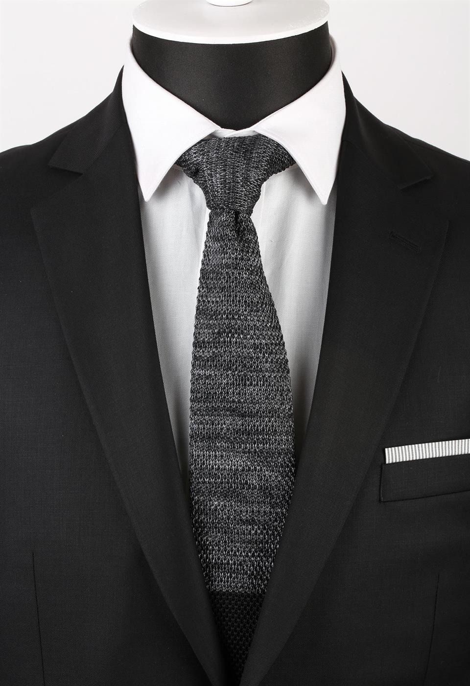 Füme Siyah Çizgili Örgü Kravat 8164