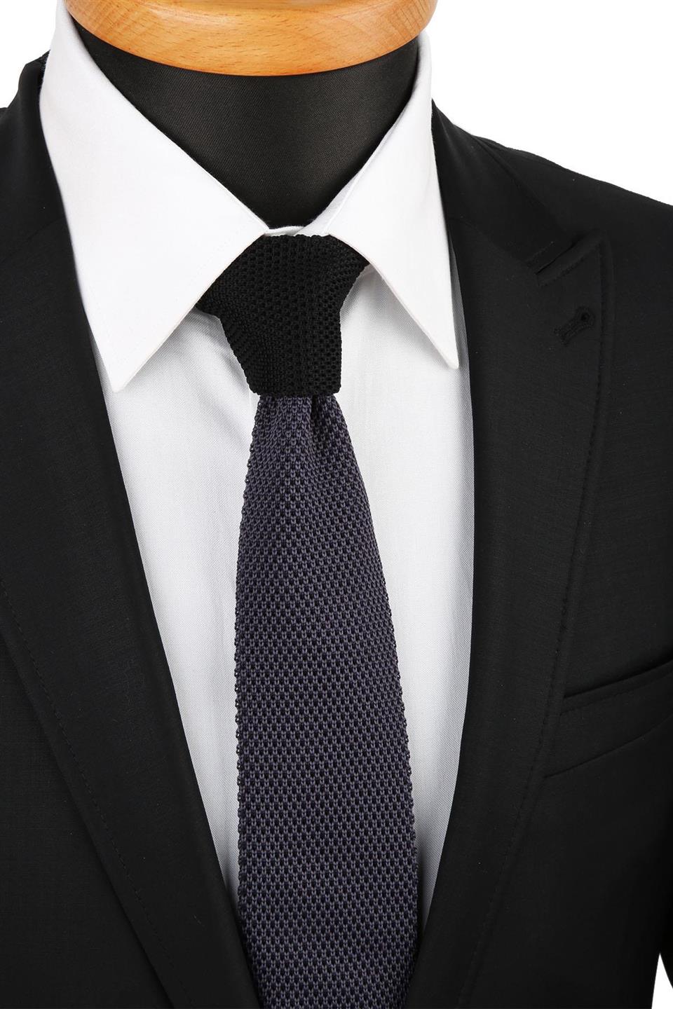 Füme - Siyah Düz Örgü Kravat ÖR8276