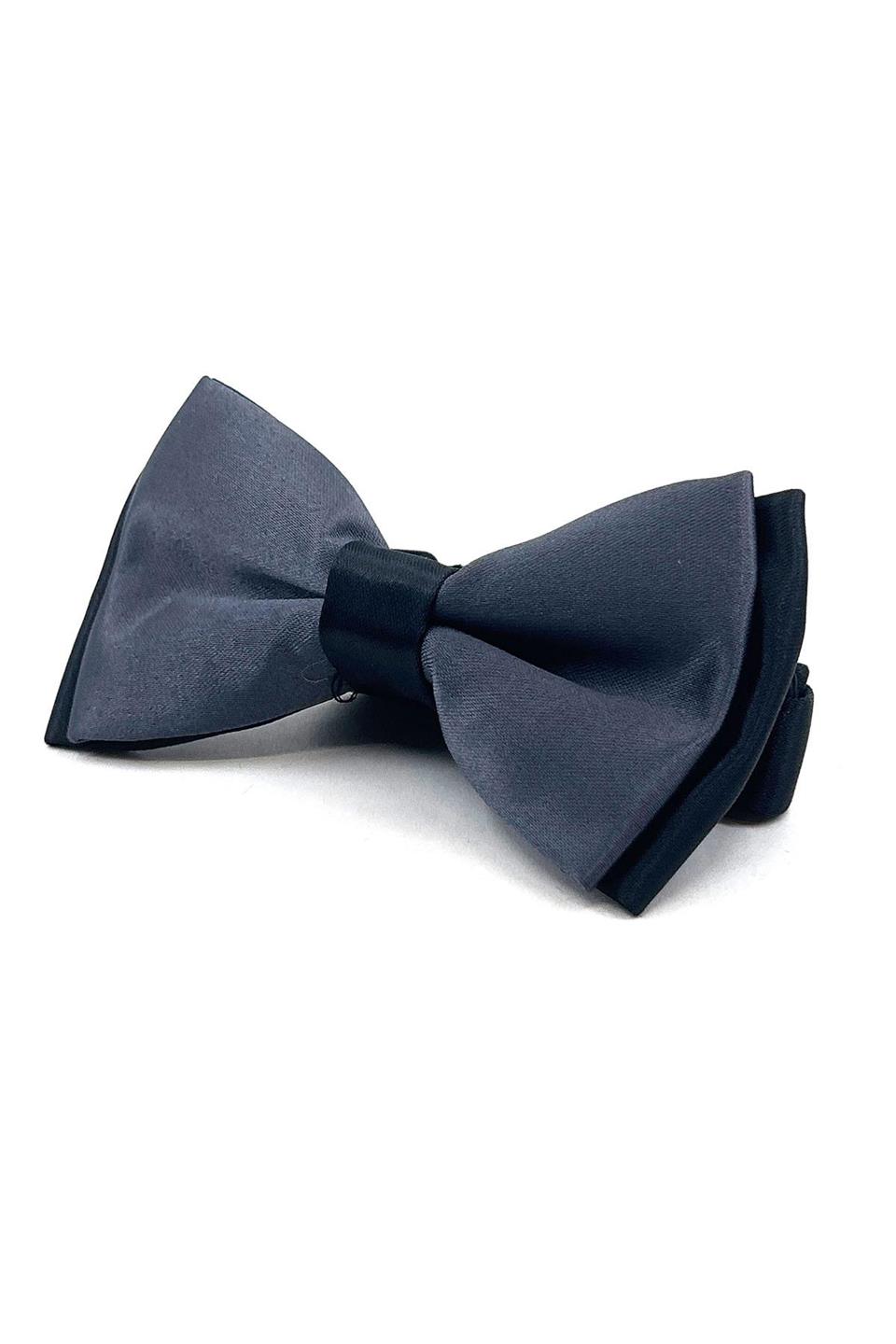 Füme - Siyah  Düz Saten Papyon P1717