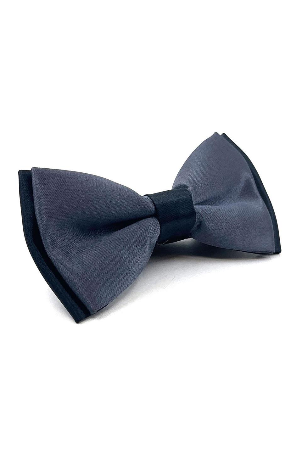 Füme - Siyah  Düz Saten Papyon P1717