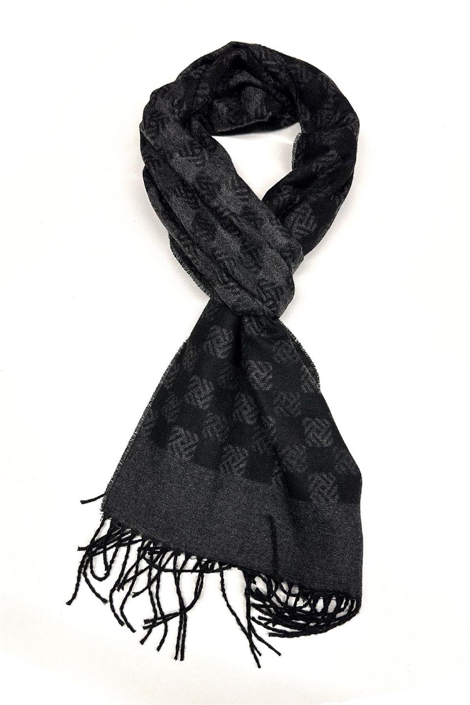 Füme - Siyah Motif Desen Erkek Kaşkol K538