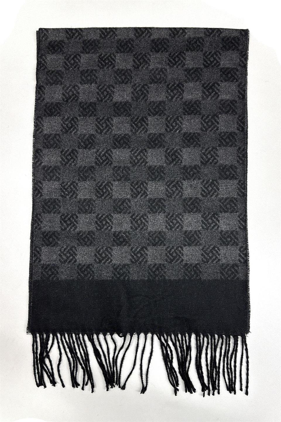 Füme - Siyah Motif Desen Erkek Kaşkol K538