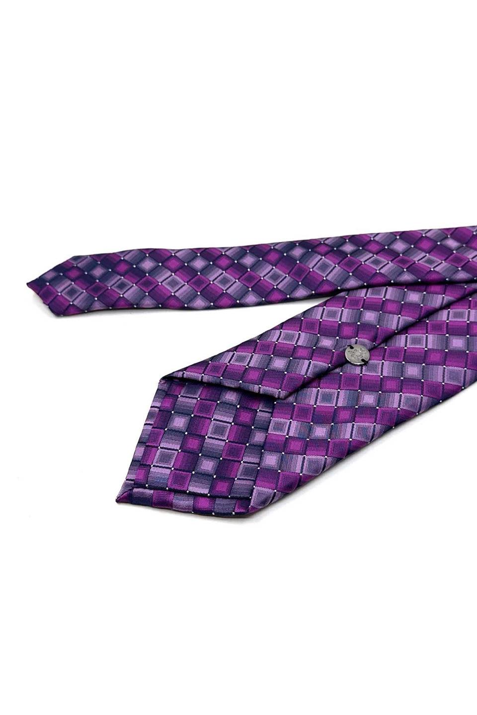 Fuşya Kare Desen Mendilli Klasik Kravat KK13167