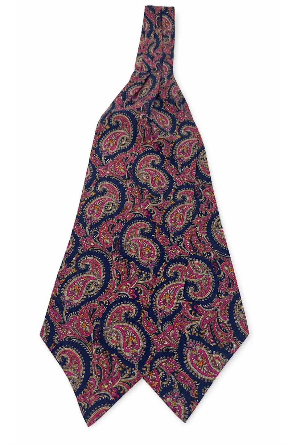 Fuşya Lacivert Şal Desen İtalyan İpek Ascot Kravat SAC71
