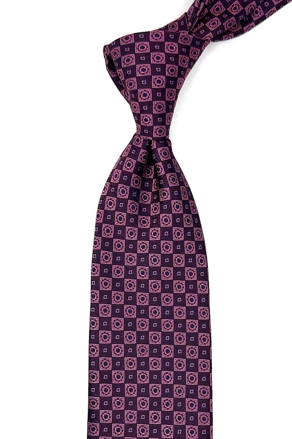 Fuşya Motif Desen Mendilli Klasik Kravat KK12603