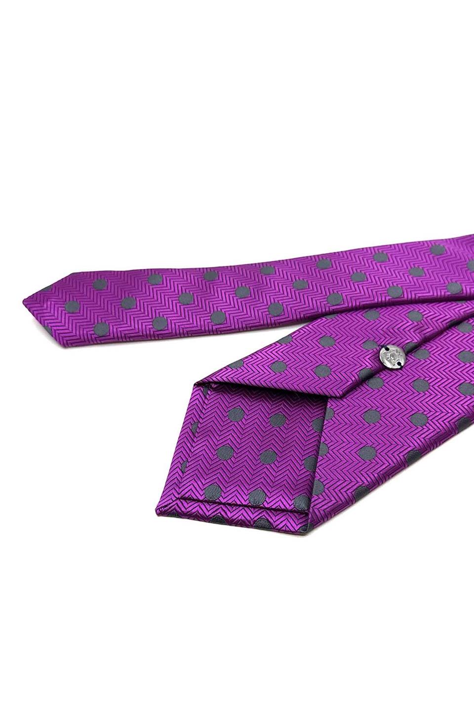Fuşya Puantiye Desen Mendilli Klasik Kravat KK13099