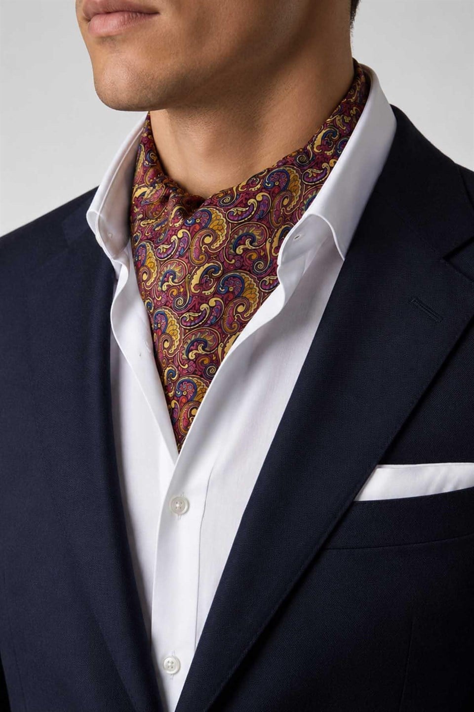 Fuşya Sarı Şal Desen İtalyan İpek Ascot Kravat SAC140