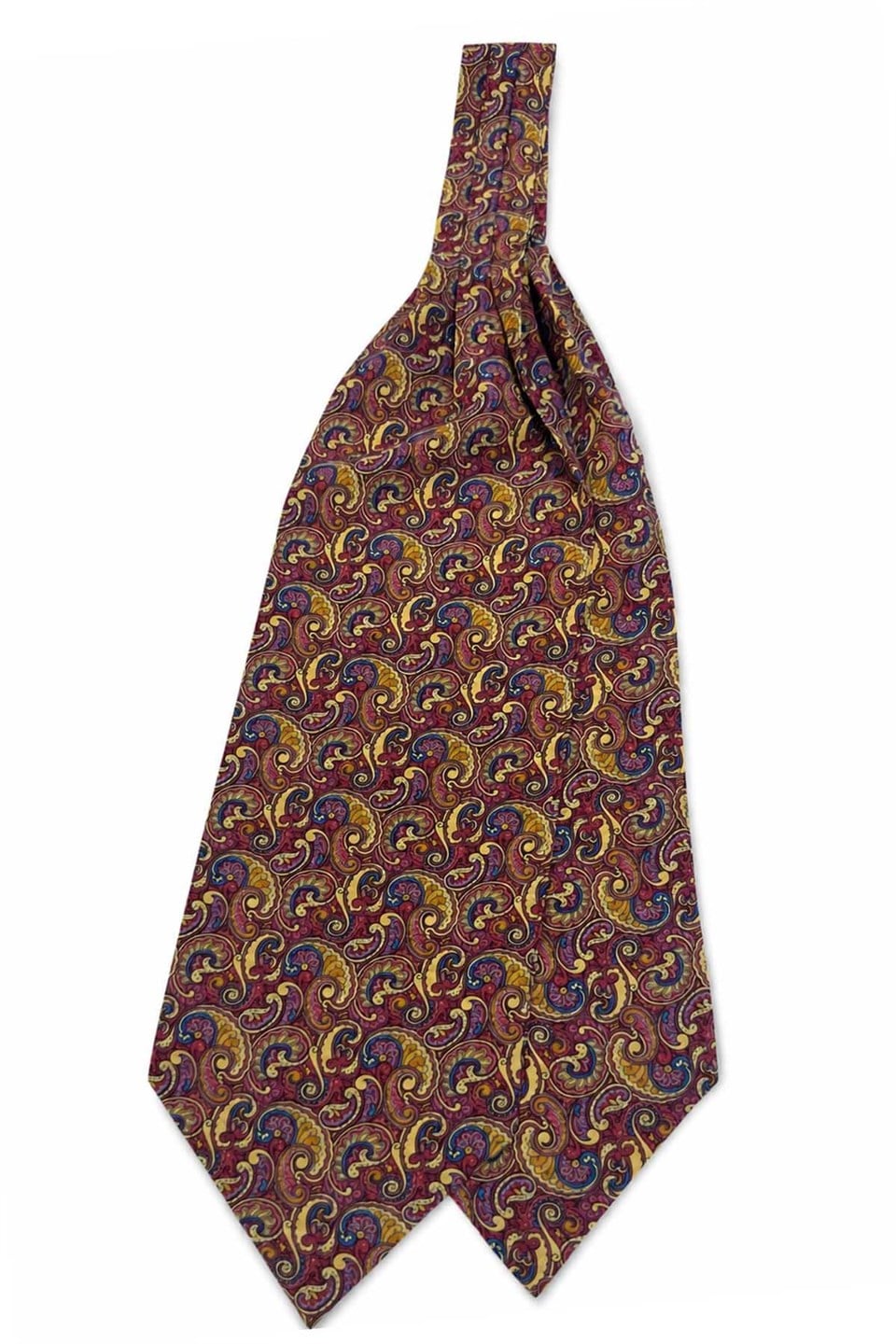 Fuşya Sarı Şal Desen İtalyan İpek Ascot Kravat SAC140