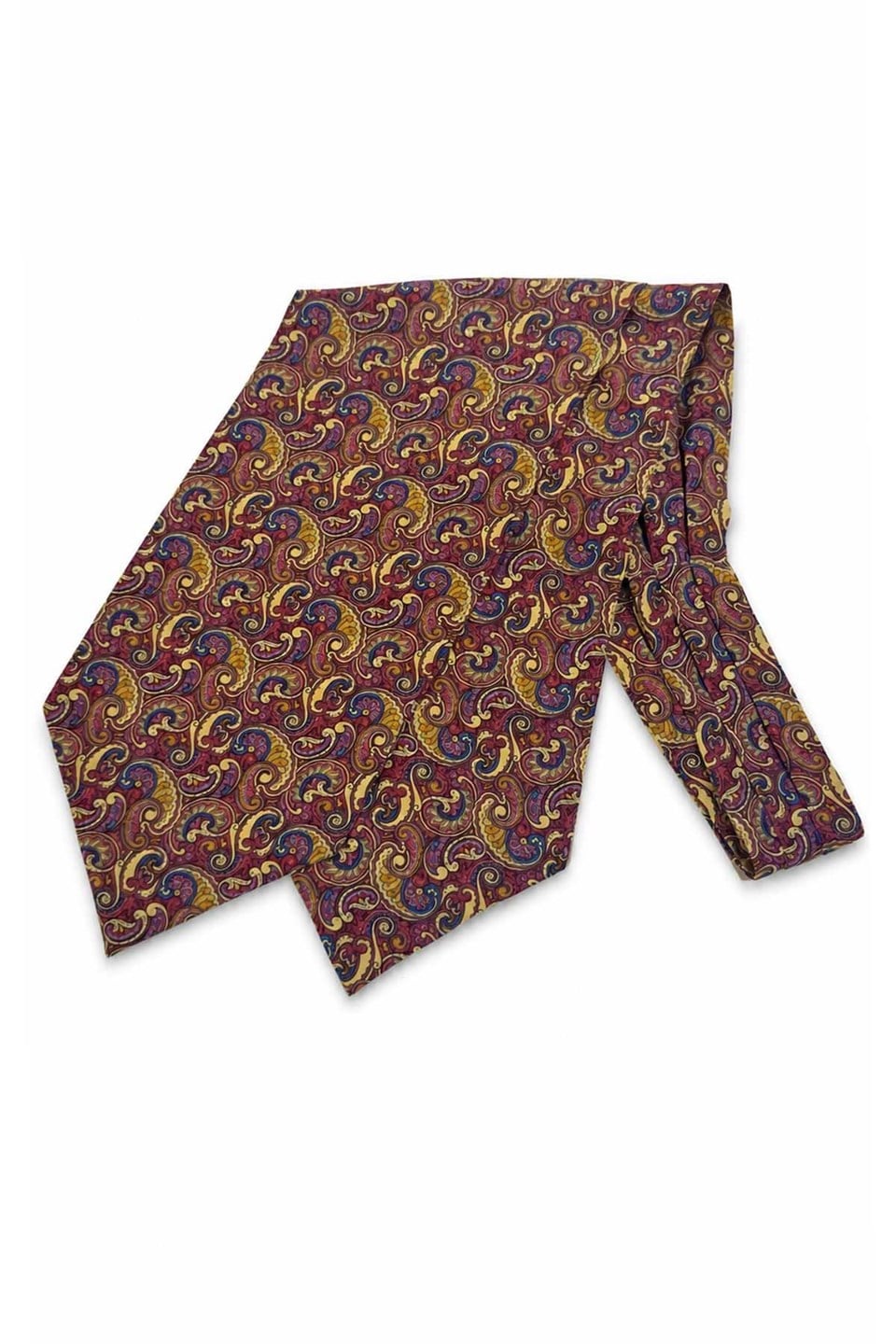 Fuşya Sarı Şal Desen İtalyan İpek Ascot Kravat SAC140