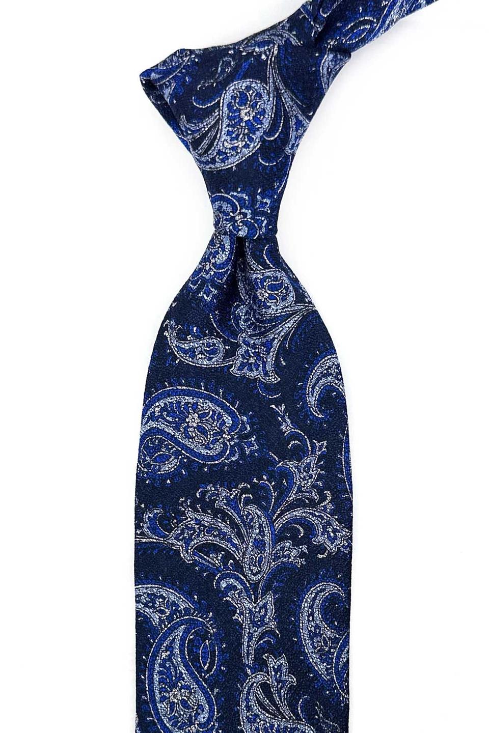 Galliano Style Şal Desen İtalyan Lacivert İpek Kravat İK2355