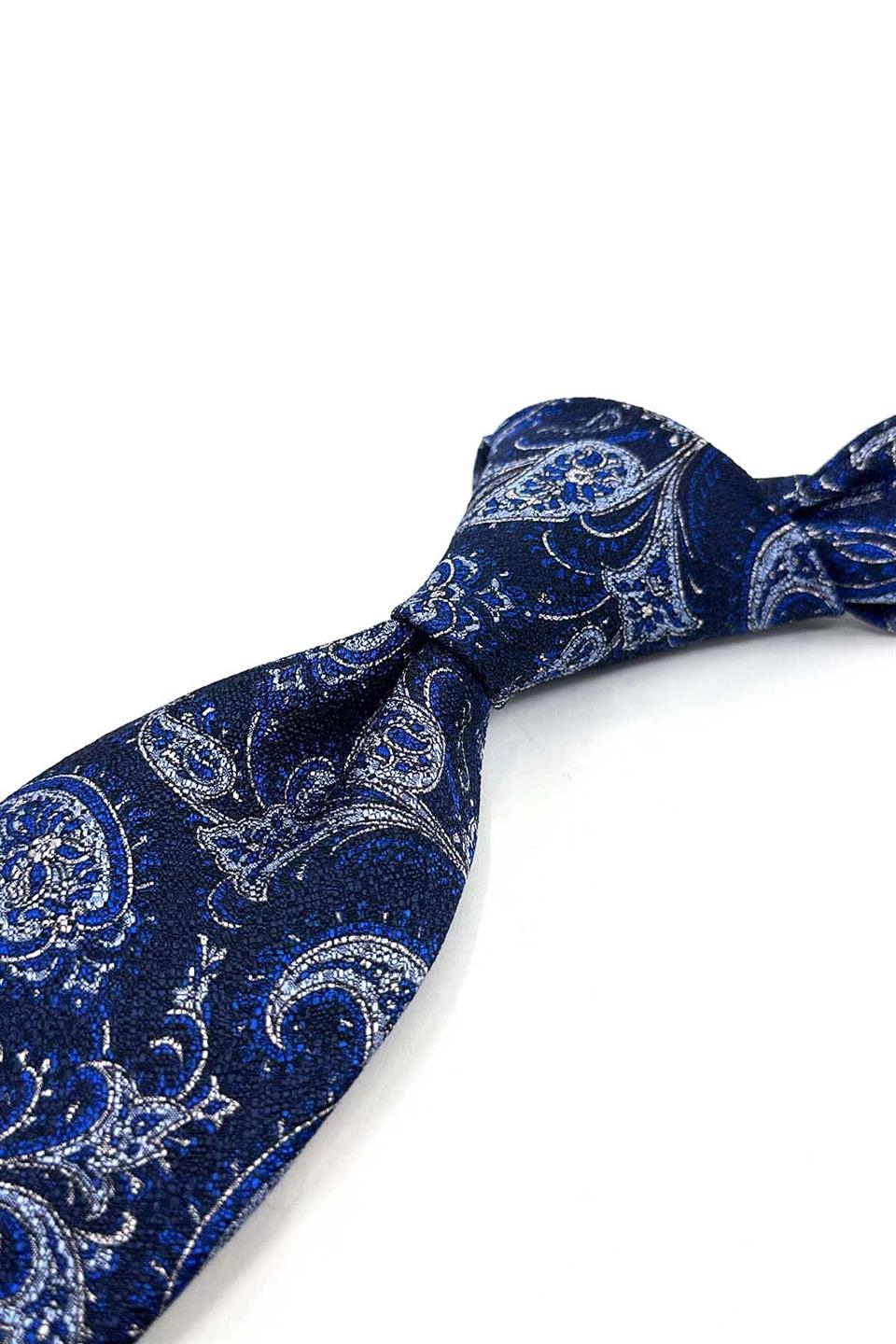 Galliano Style Şal Desen İtalyan Lacivert İpek Kravat İK2355