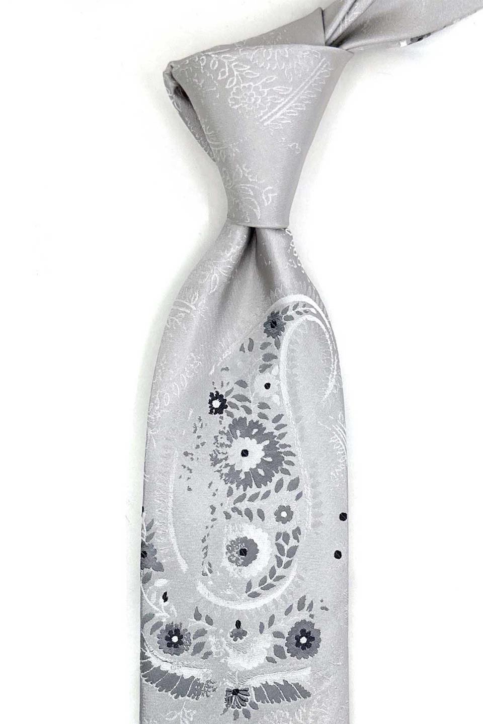 Gazzina Style Gri Şal Desen İtalyan İpek Kravat İK2277