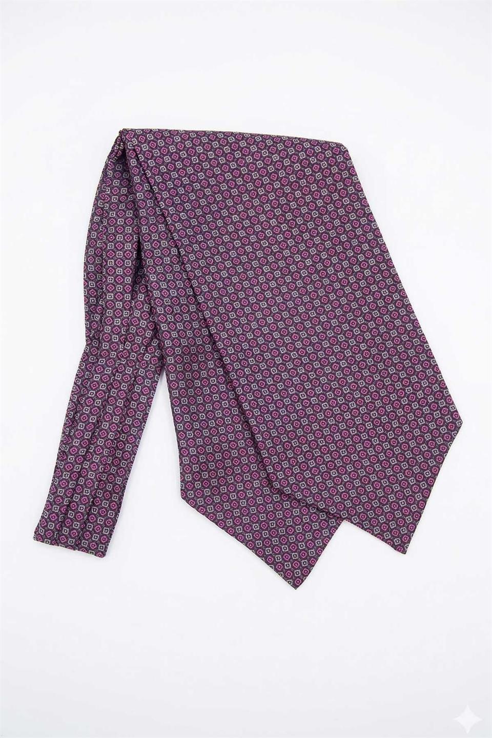 Geometrik Desen Lila İtalyan İpek Ascot Kravat SAC58