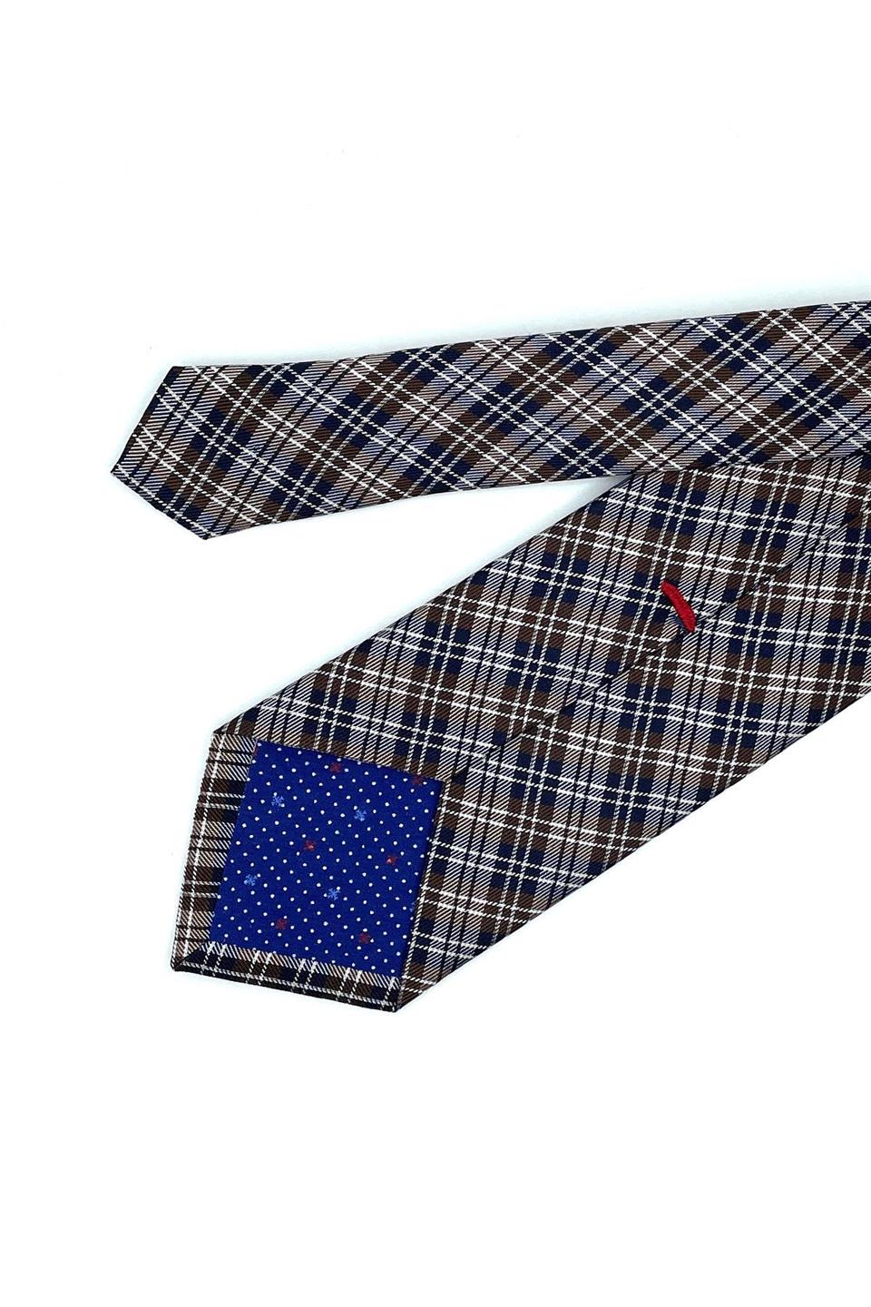 Glampao Style Kahverengi Ekose Desen İtalyan İpek Kravat İK1246