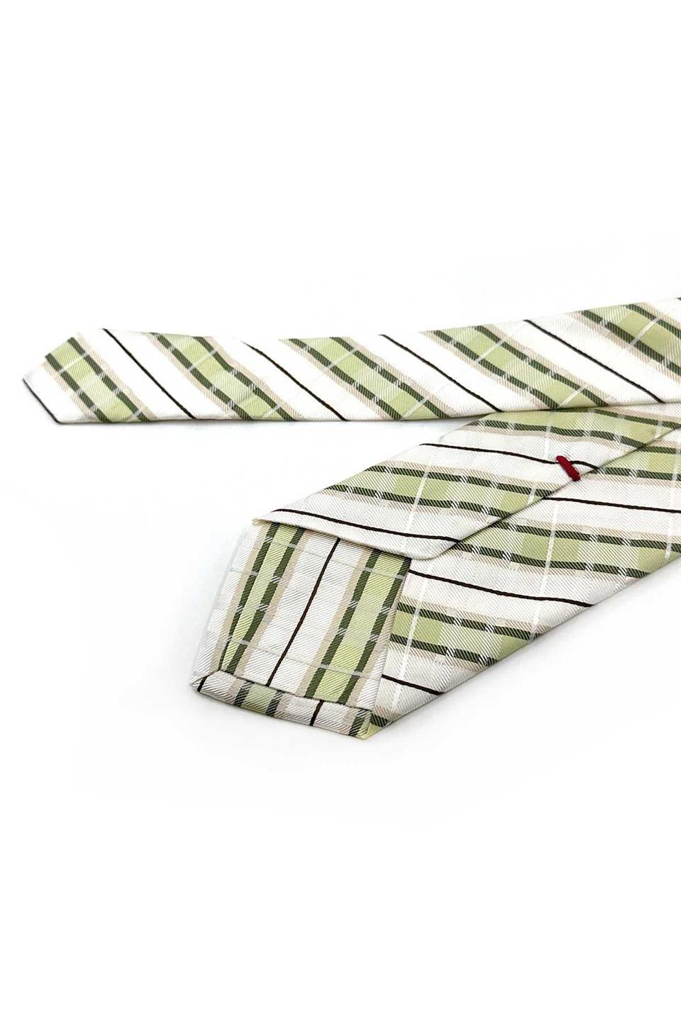 Glenarden Style Beyaz - Yeşil Ekose Desen İtalyan İpek Kravat İK1521