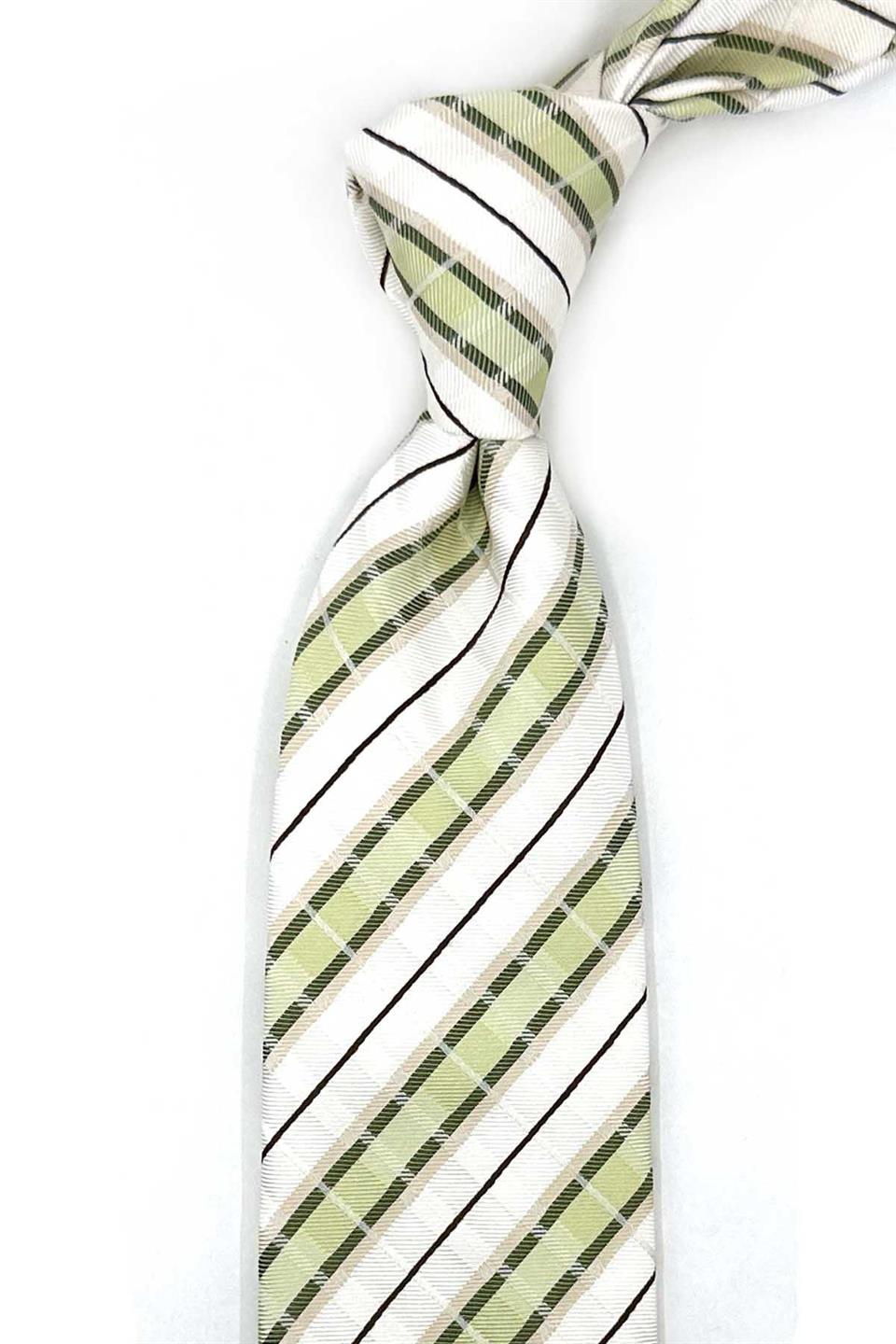 Glenarden Style Beyaz - Yeşil Ekose Desen İtalyan İpek Kravat İK1521