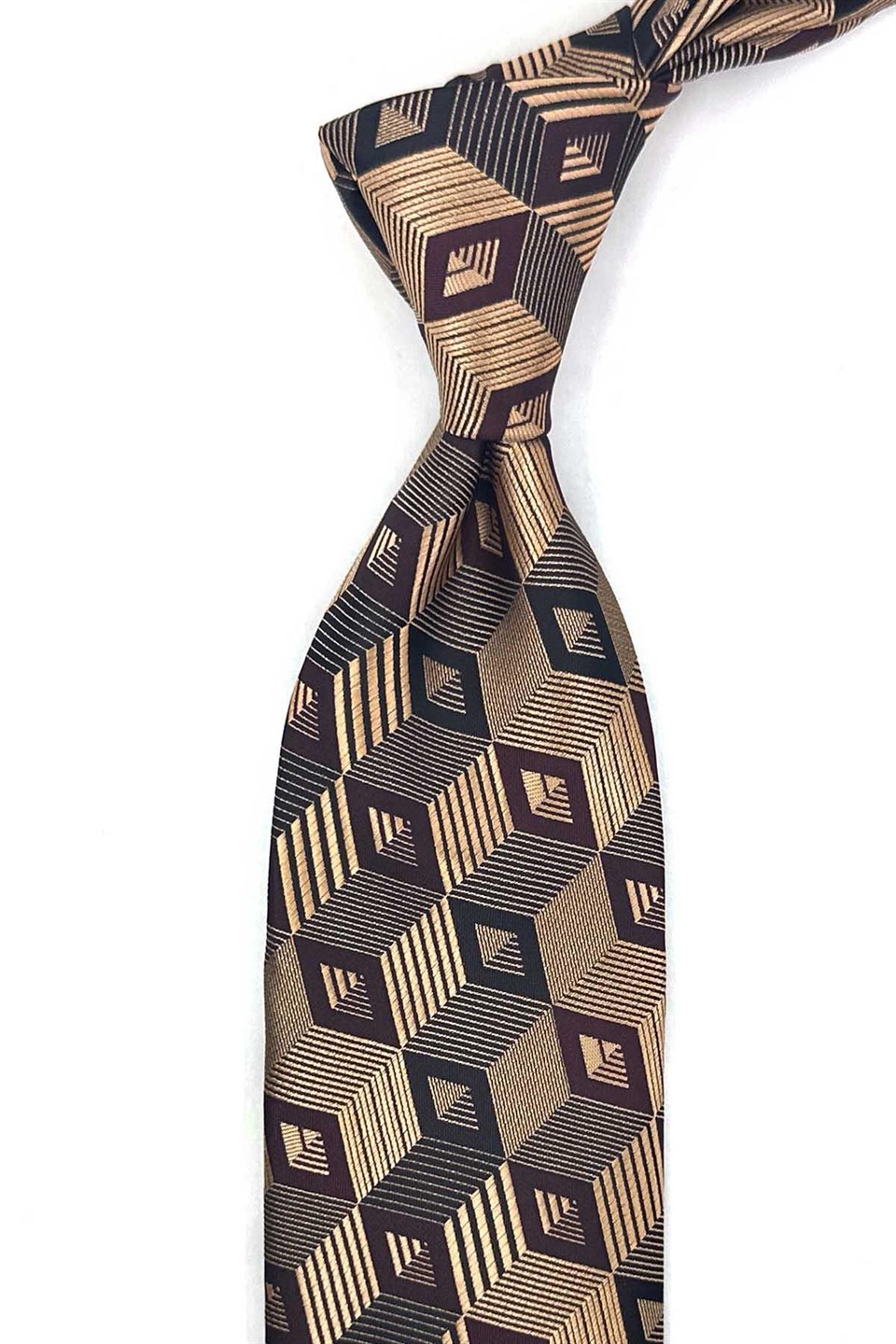 Gold Kahve Motif Desen Mendilli Klasik Kravat KK13785