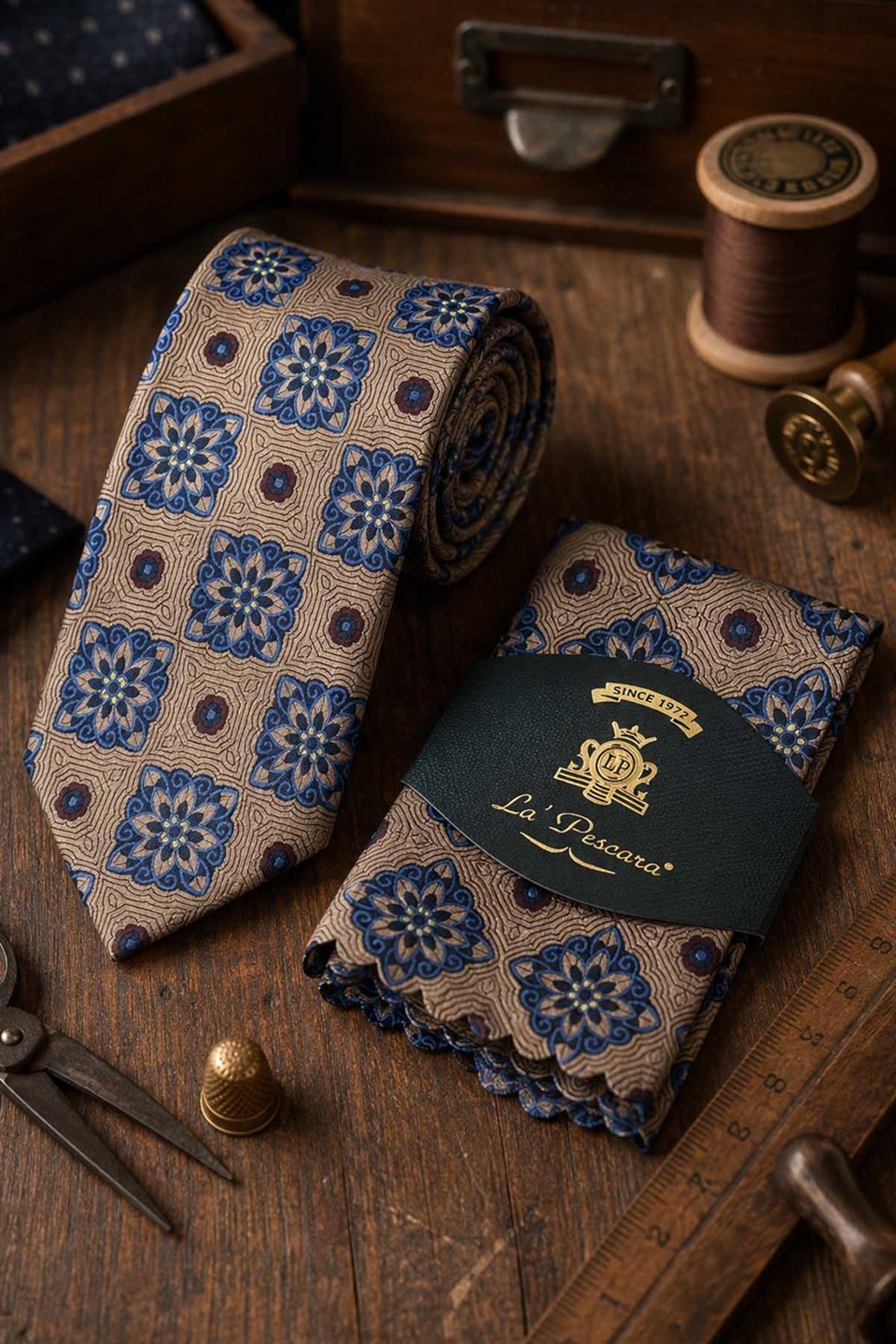 Gold Motif Desen Mendilli Klasik Kravat KK13736