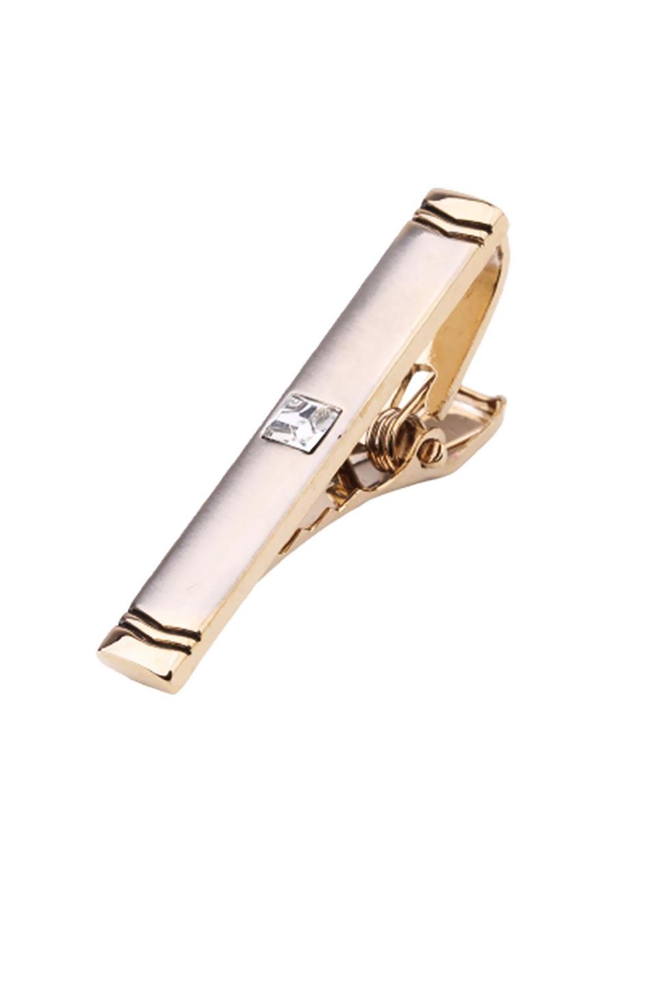 Gold Renk Beyaz Taşlı Mat Kravat İğnesi KIY565