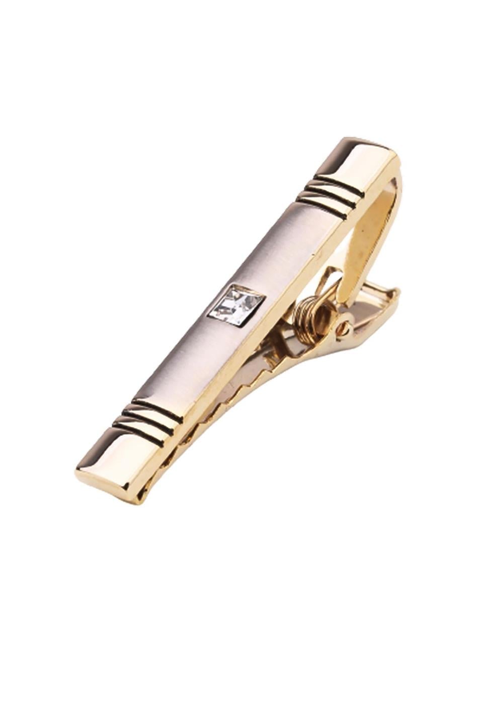 Gold Renk Beyaz Taşlı Yarı Mat Kravat İğnesi KIY594
