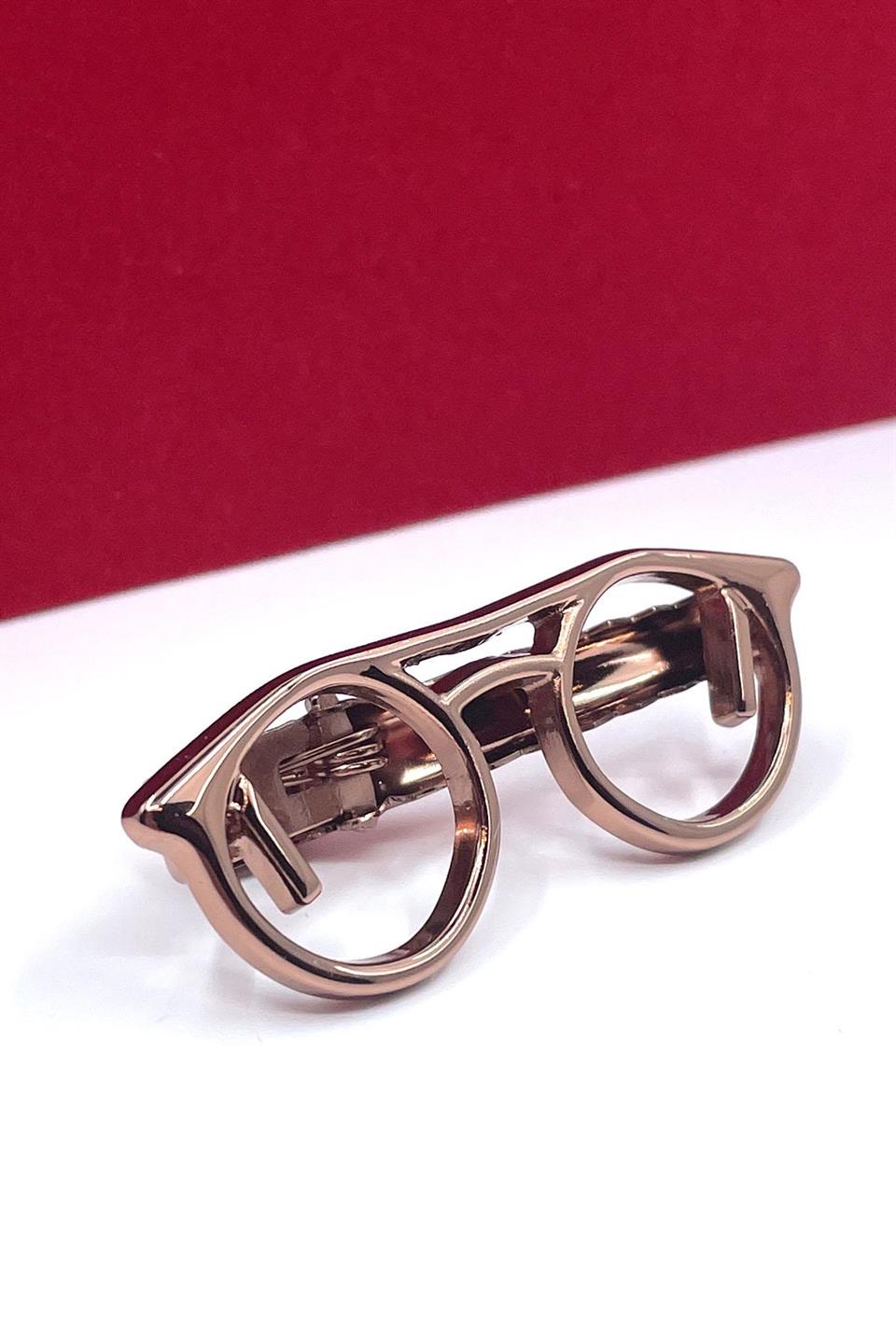 Gözlük Motif Bronz Renk Kravat İğnesi KIY710