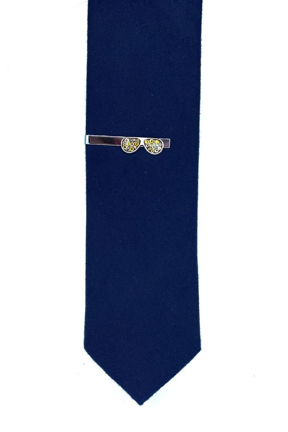 Gözlük Motif Sarı Taşlı Gümüş Kravat İğnesi KIY700