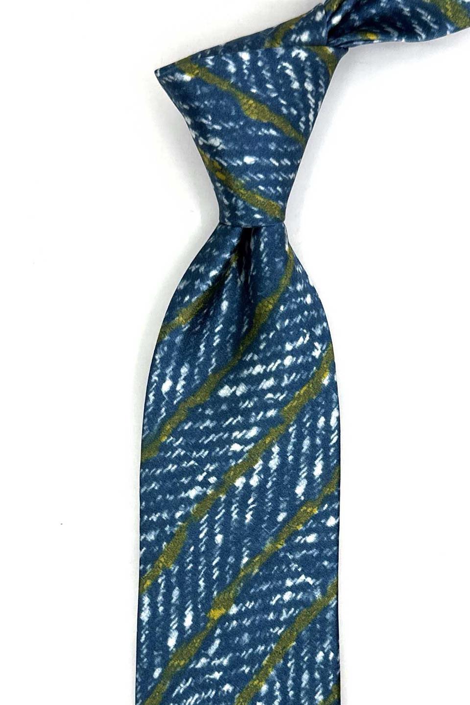 Grappa Style Petrol Çizgi Desen İtalyan İpek Kravat İK2291