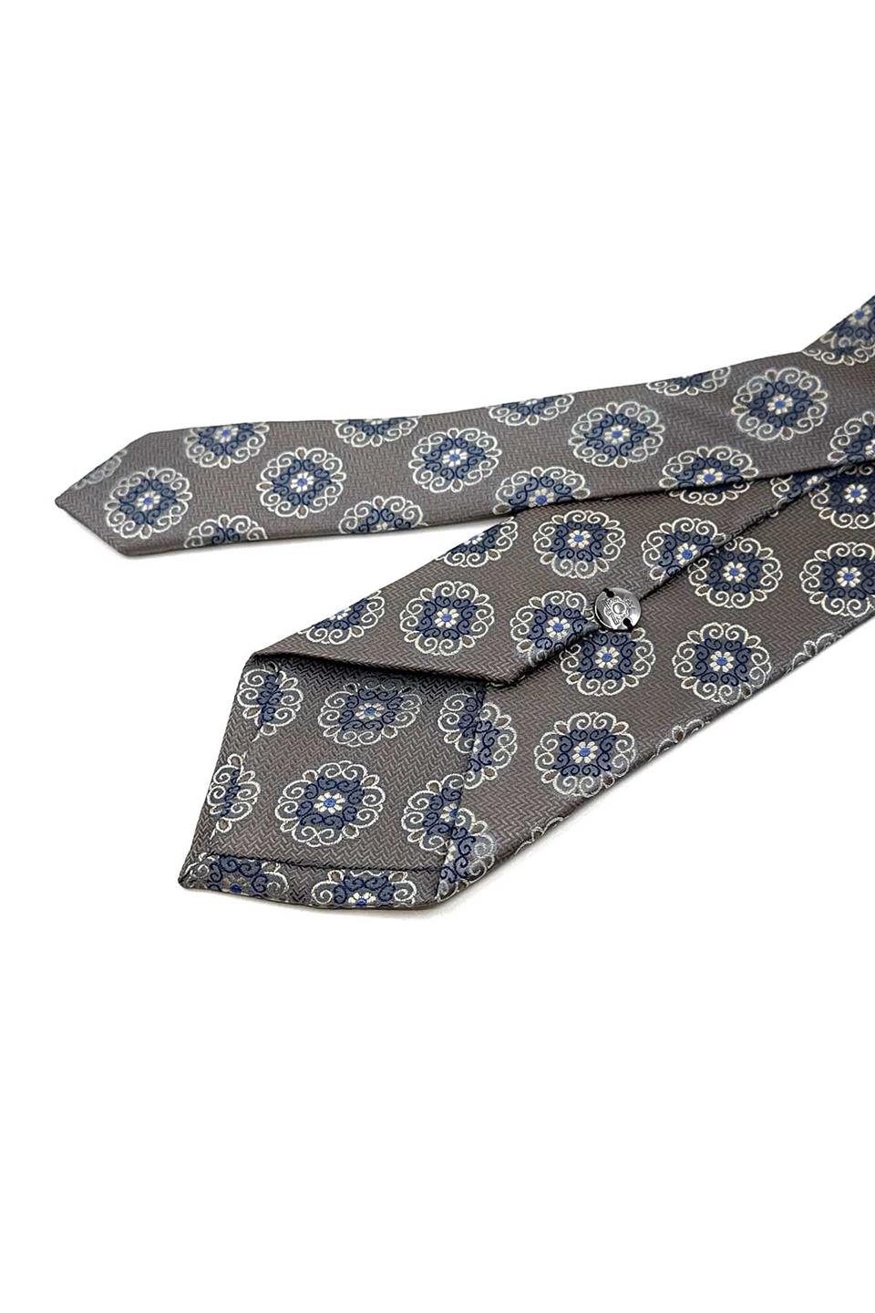 Gri - Bej Motif Desen Mendilli Klasik Kravat KK12248