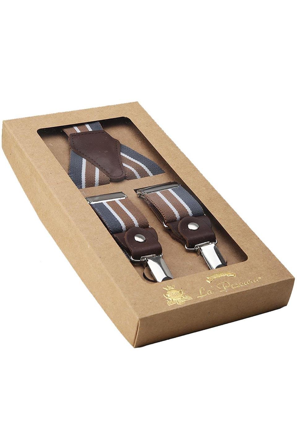 Gri - Bej Renk Deri Bağlantılı Erkek Pantolon Askısı PAN37