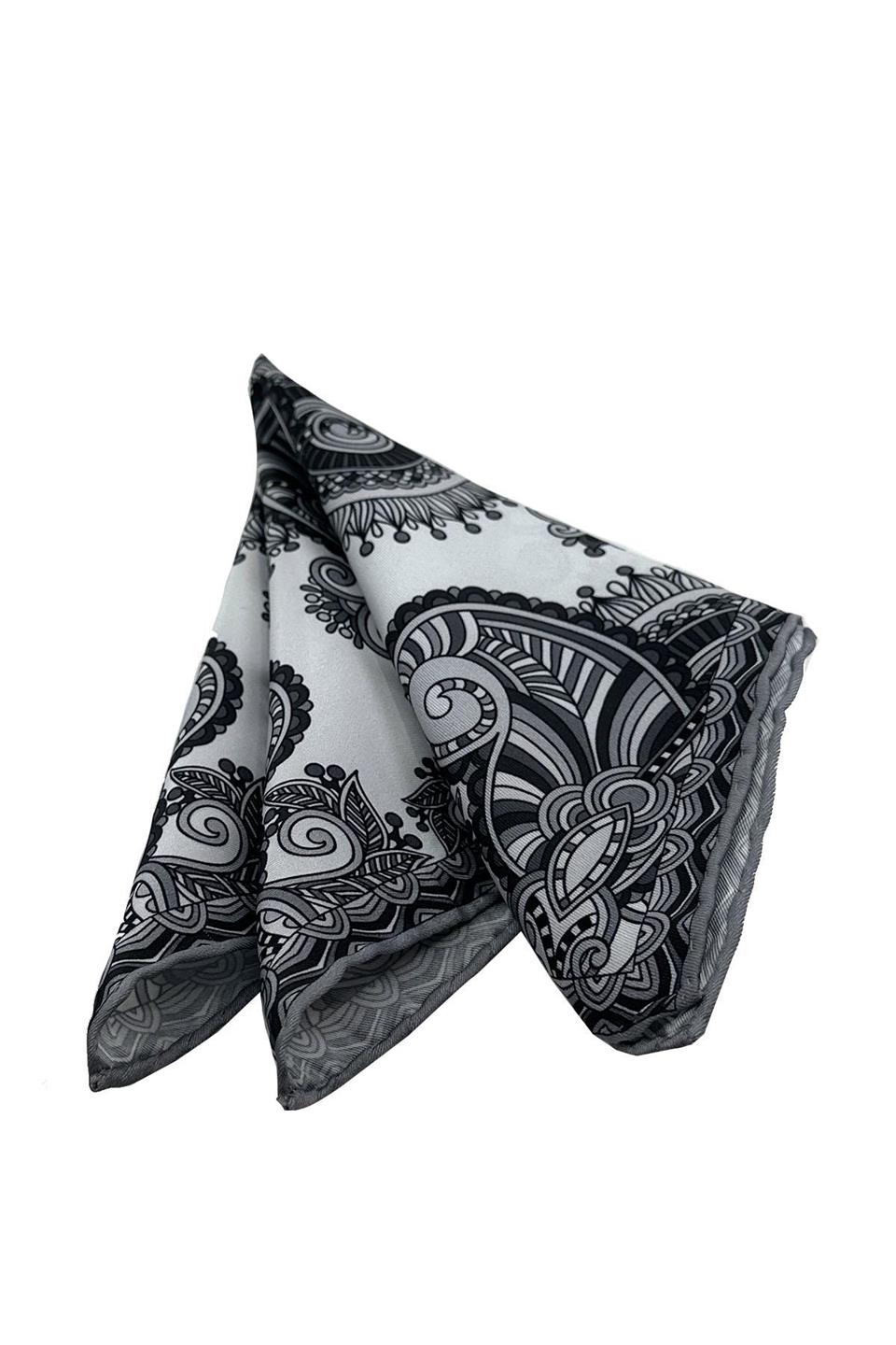 Gri - Beyaz Motif Desen Erkek Cep Mendili SPS643-123