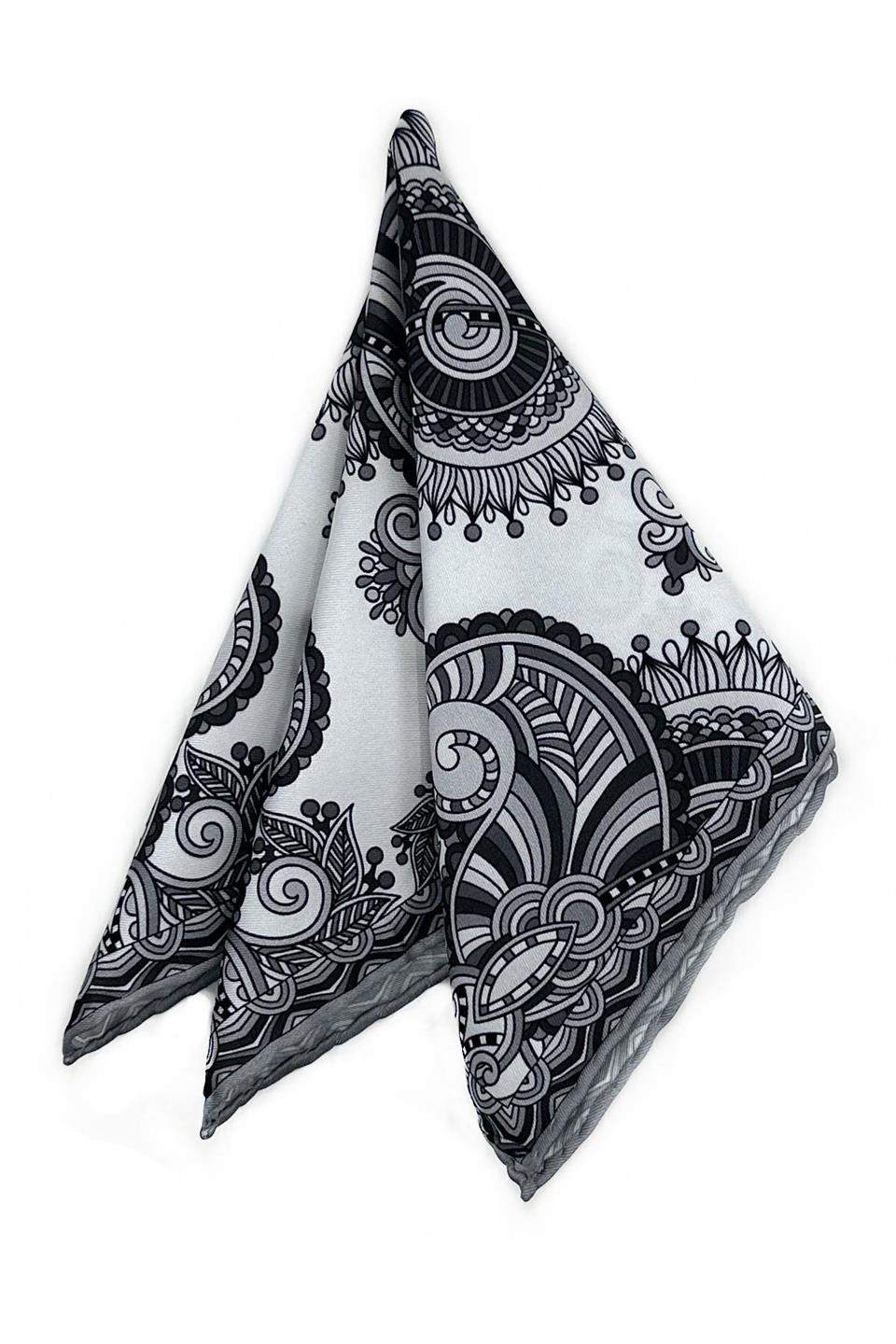 Gri - Beyaz Motif Desen Erkek Cep Mendili SPS643-123