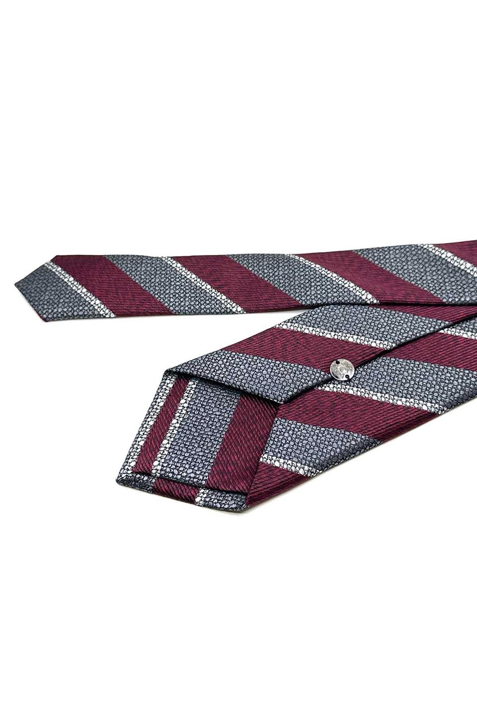 Gri - Bordo Çizgi Desen Mendilli Klasik Kravat KK13108