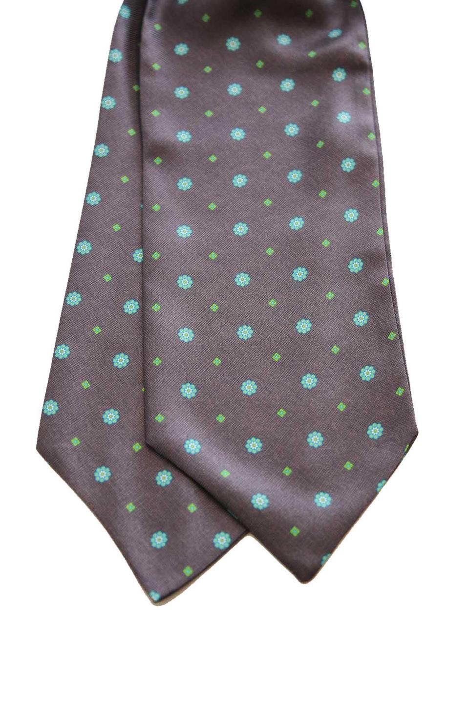 Gri Çiçek Desen İtalyan İpek Ascot Fular K654