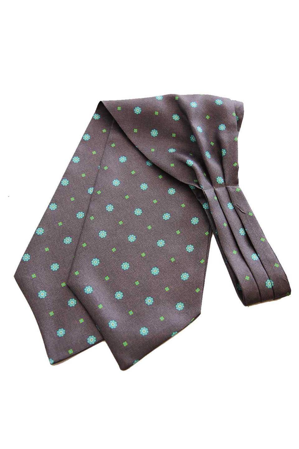 Gri Çiçek Desen İtalyan İpek Ascot Fular K654