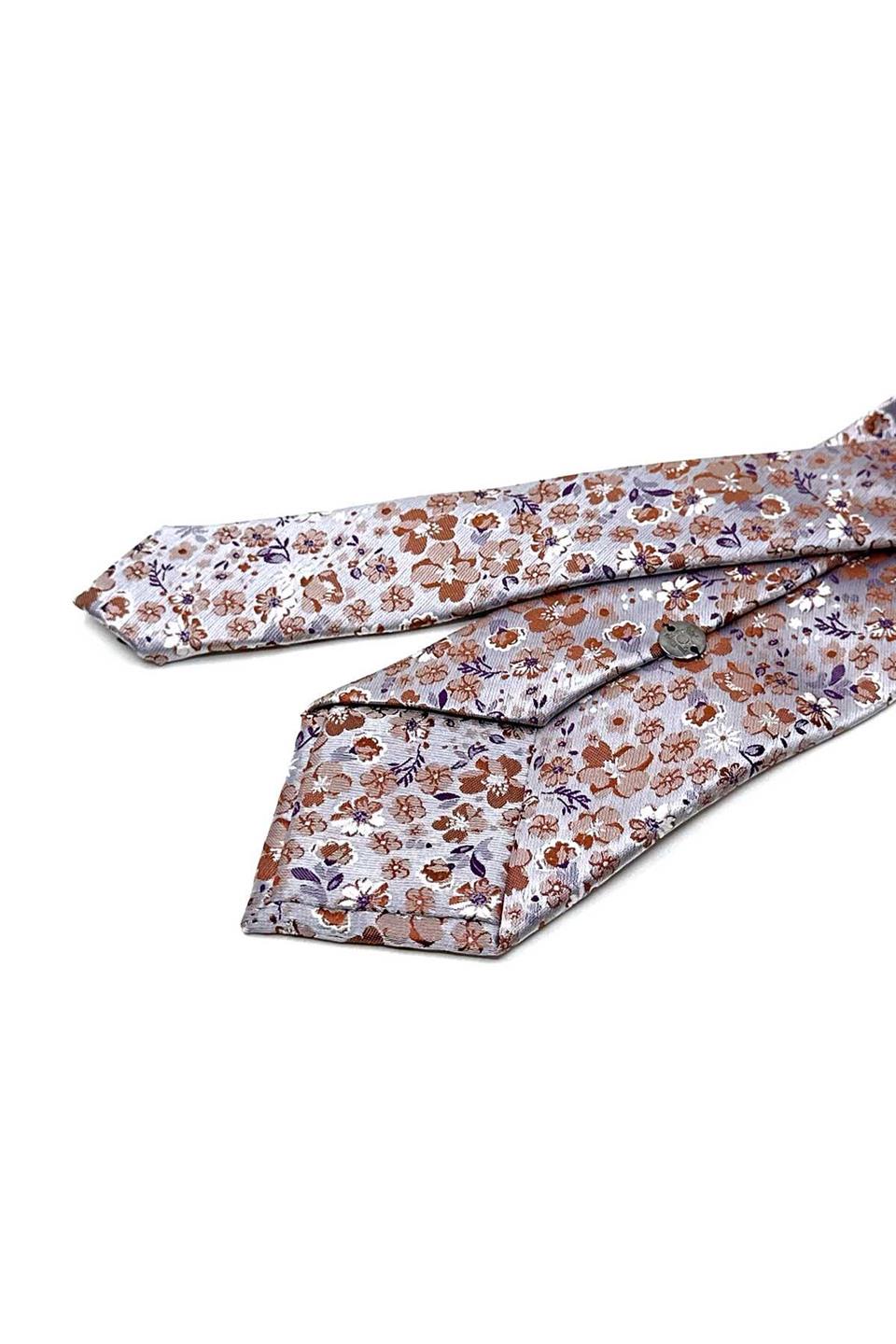 Gri Çiçek Desen Mendilli Klasik Kravat KK13134