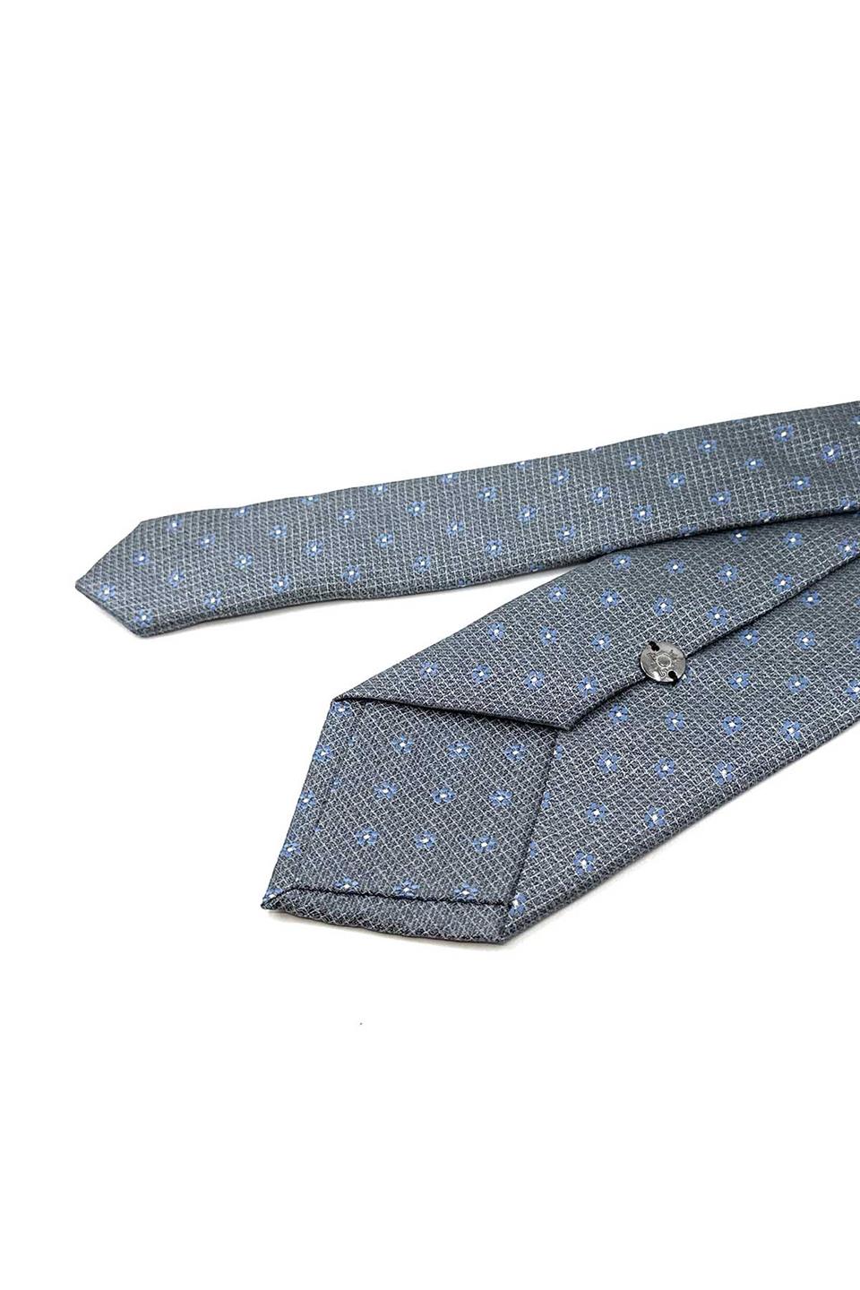 Gri Çiçek Desen Mendilli Klasik Kravat KK12259