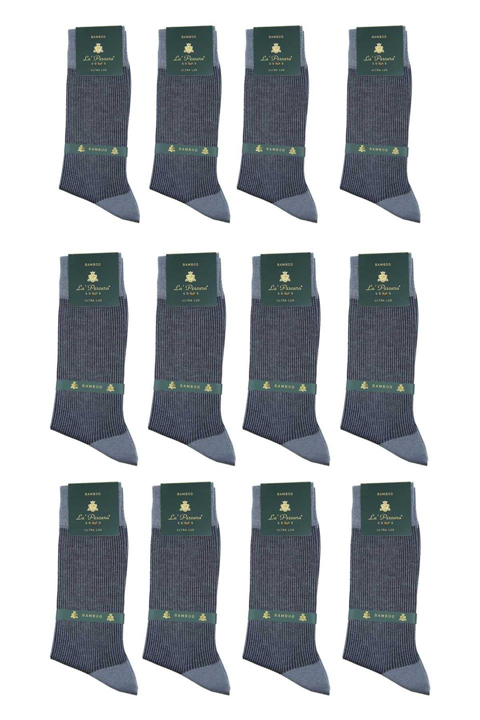 Gri Çizgi Desen 12li Ultra Lüks Bambu Erkek Çorap CRP300