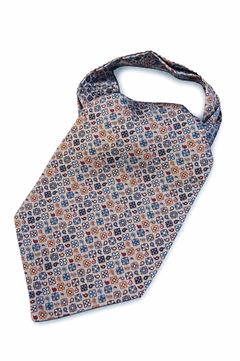 Gri Çok Renkli Motif Desen Ascot Kravat K688