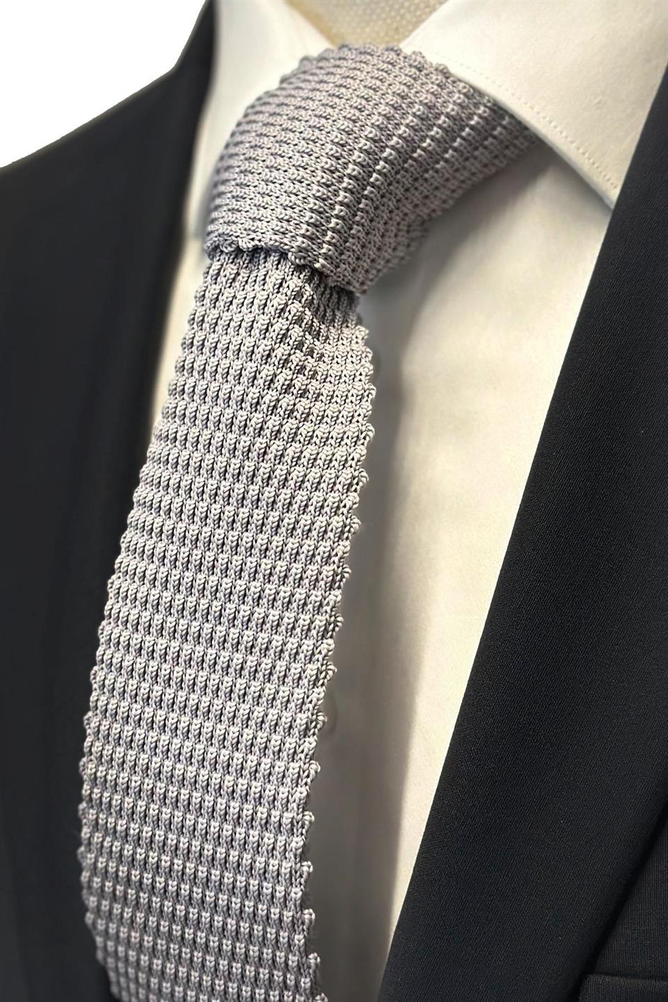 Gri Düz Örgü Kravat ÖR8327
